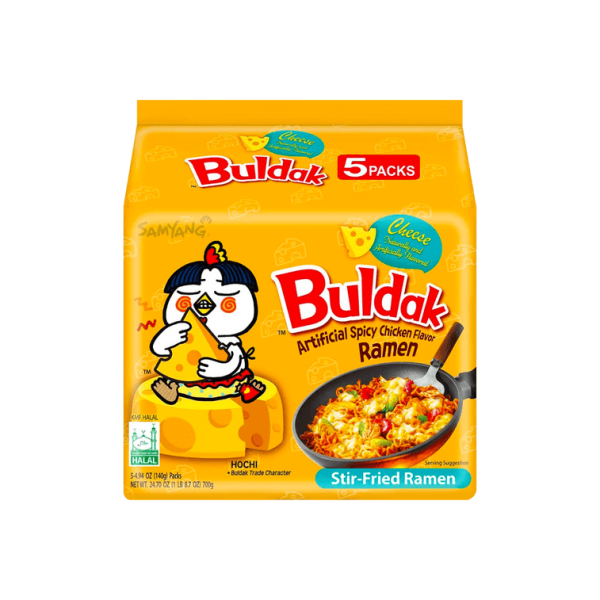 Korean Buldak Stir-Fried Ramen – Cheese Hot Chicken Flavour, 5 Packs × 140g 【Trending on TikTok】