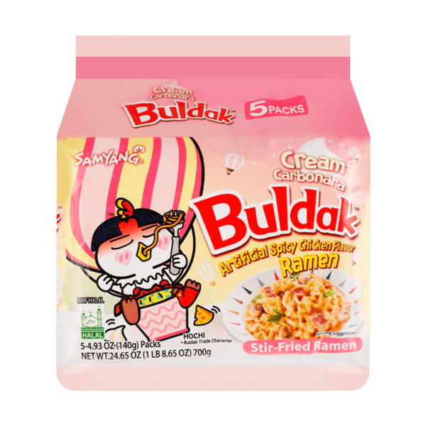 Buldak Cream Carbonara Stir-Fried Ramen – Hot Chicken Flavour, 5 Packs × 140g 【Trending on TikTok】