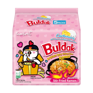 Korean Buldak Carbonara Stir-Fried Ramen – Hot Chicken Flavour, 5 Packs × 130g 【Trending on TikTok】