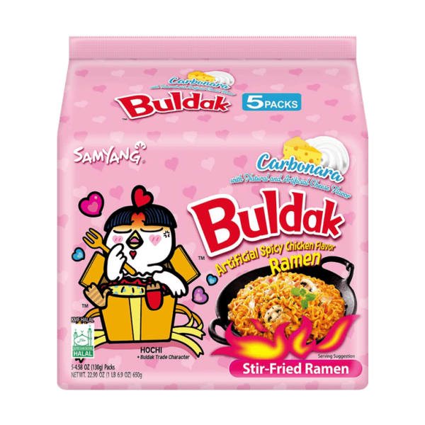 Korean Buldak Carbonara Stir-Fried Ramen – Hot Chicken Flavour, 5 Packs × 130g 【Trending on TikTok】